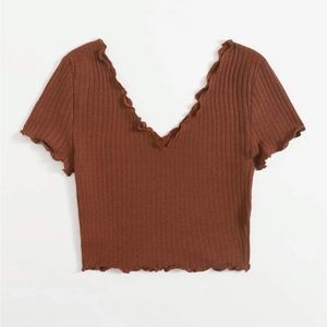 SHEIN Plus V-neck Rib-knit Tee